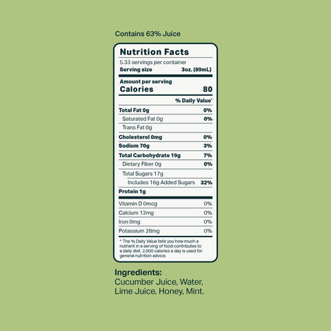 Cucumber Mint Lime Ingredient Label Mixly Cocktail and Mocktail Mixers