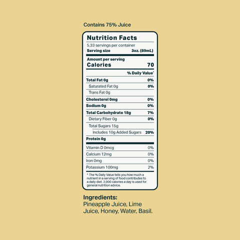 Pineapple Basil Lime Ingredient Label Mixly Cocktail and Mocktail Mixers