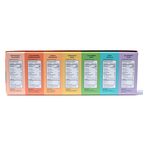 Mixly Rainbow Sample Pack of Premade Cocktail and Mocktail Mixers Box and Ingredient Labels