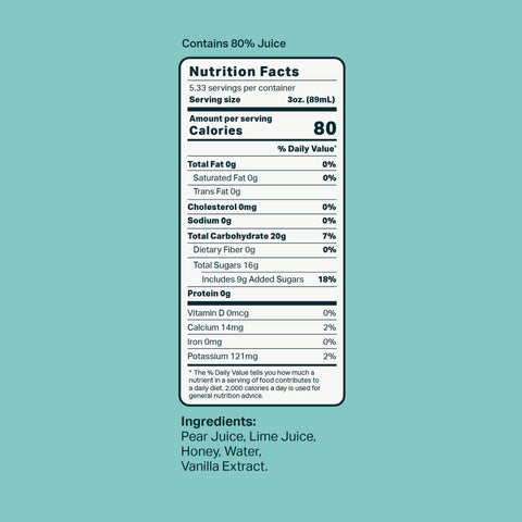 Pear Honey Vanilla Lime Cocktail and Mocktail Mixer Simple Ingredient Label