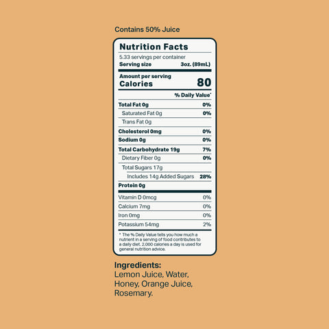 Rosemary Lemon Honey Cocktail and Mocktail Mixer Simple Ingredient Label