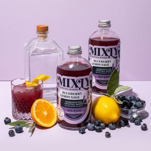 Mixly Blueberry Lemon Sage Mocktail and Cocktail Mixer with simple ingredients