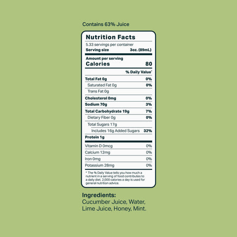 Mixly Cucumber Mint Lime Mocktail and Cocktail Mixer Ingredients Label