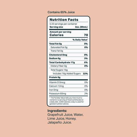 Grapefruit Jalapeno Cocktail and Mocktail Mixer Label and Ingredients